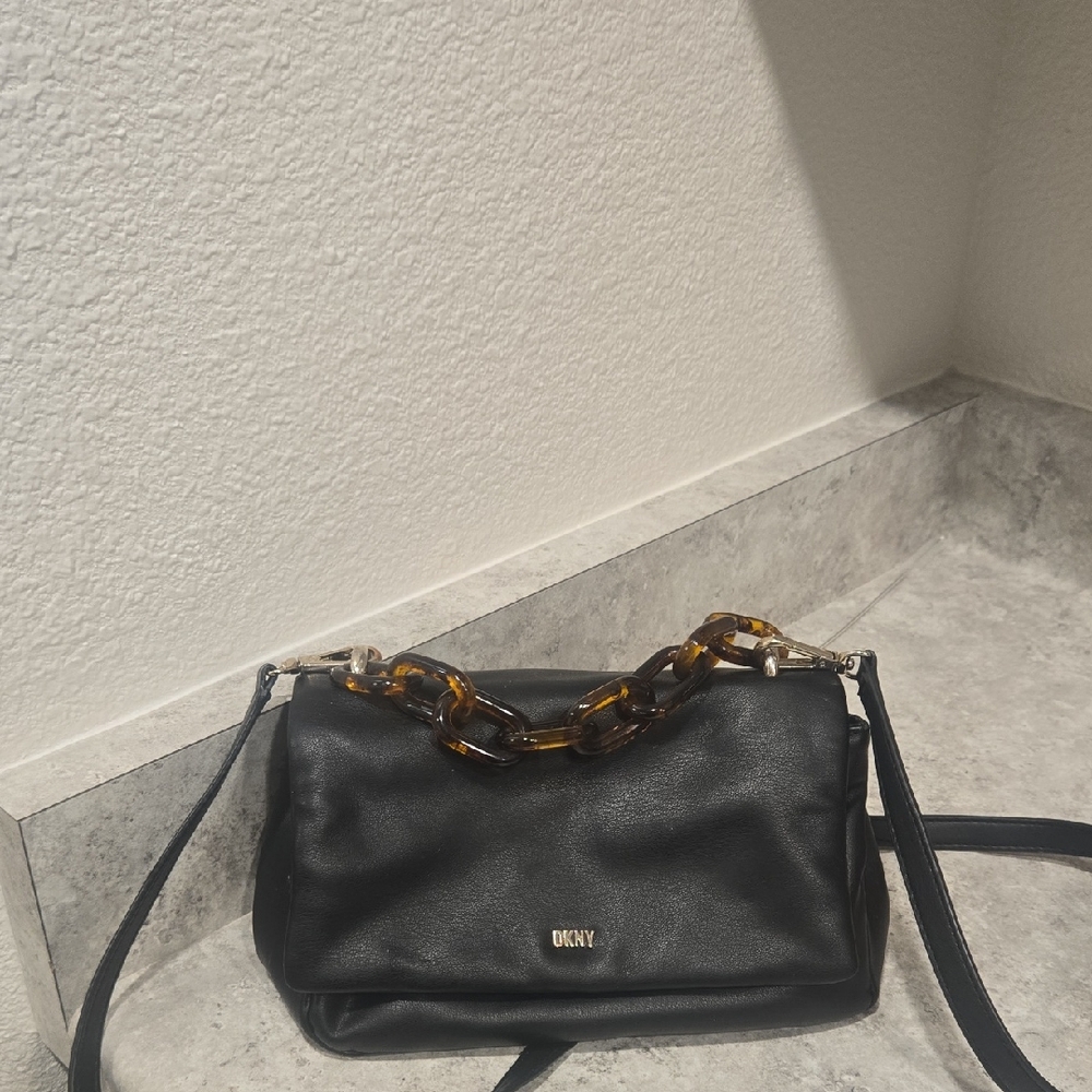 DKNY Black Crossbody Bag with Tortoise Chain